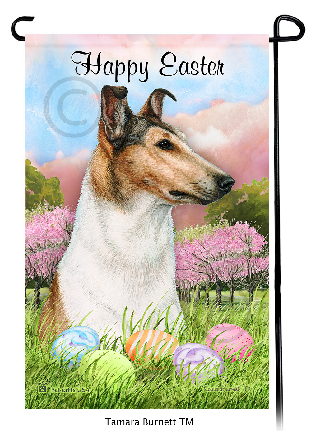 Smooth Collie Sable and White Happy Easter Garden Flag image